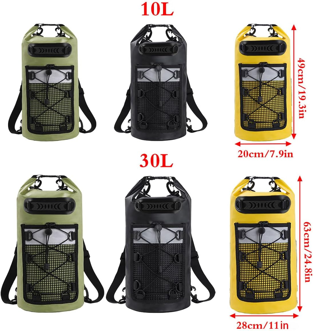 AIMALL Waterproof Dry Bag 10L/30L with Mesh Pocket, IPX6 Roll-Top Backpack for Kayaking, Beach, Boating, Hiking, Swimming, Rafting, 500D PVC Outdoor Gear Bag image number 7