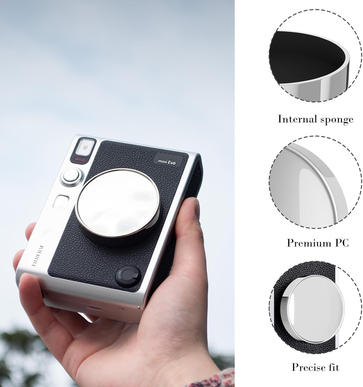 Rieibi Lens Cap for Fujifilm Instax Mini Evo, Silver, Fuji Mini Evo image number 3