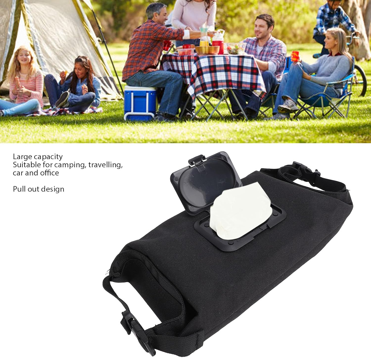 Wipes Dispenser, Reusable Travel Baby Wipes Dispenser, Portable Refillable Wipe Holder, Wet Wipe Bag, Large Capacity Wet Wipes Pouch for Camping, Car, Office (Black) - Black image number 3