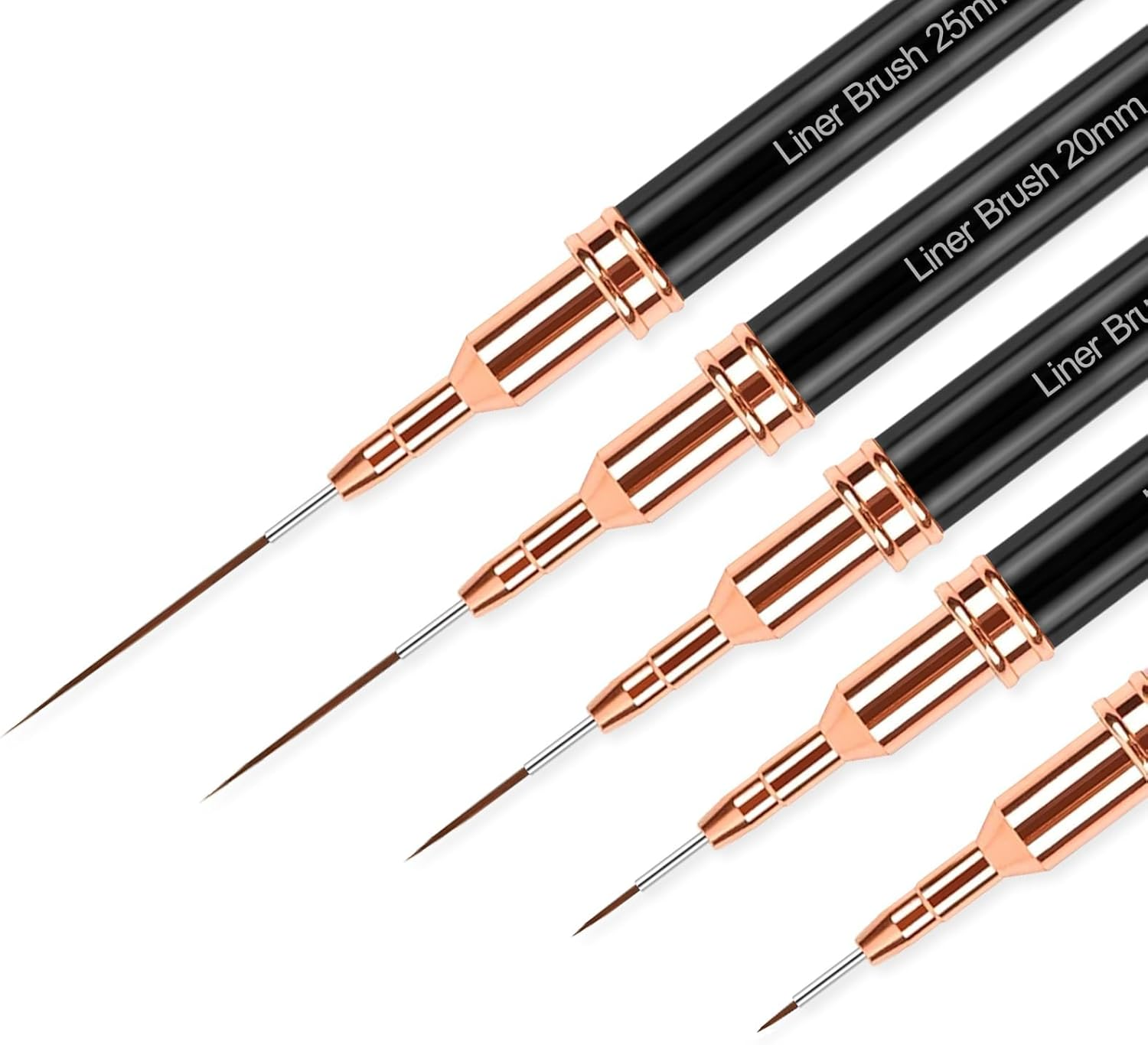 Sularpek 5 Pcs Nail Art Brushes, Nail Art Liner Brushes, Painting Design Brush Set, Detail Nail Drawing Tool for Long Lines, Thin Details, Fine Drawing Sizes 4/8/12/20/25Mm, Black image number 5