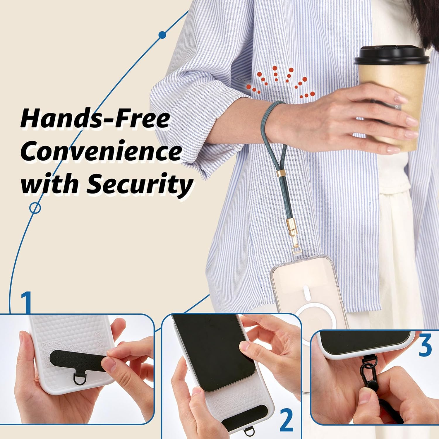 Golifyne Phone Wrist Strap with Stainless Steel & TPU Tether Tabs for Iphone &ndash; Secure Hand Strap Lanyard for Men & Women - Camel Beige image number 6