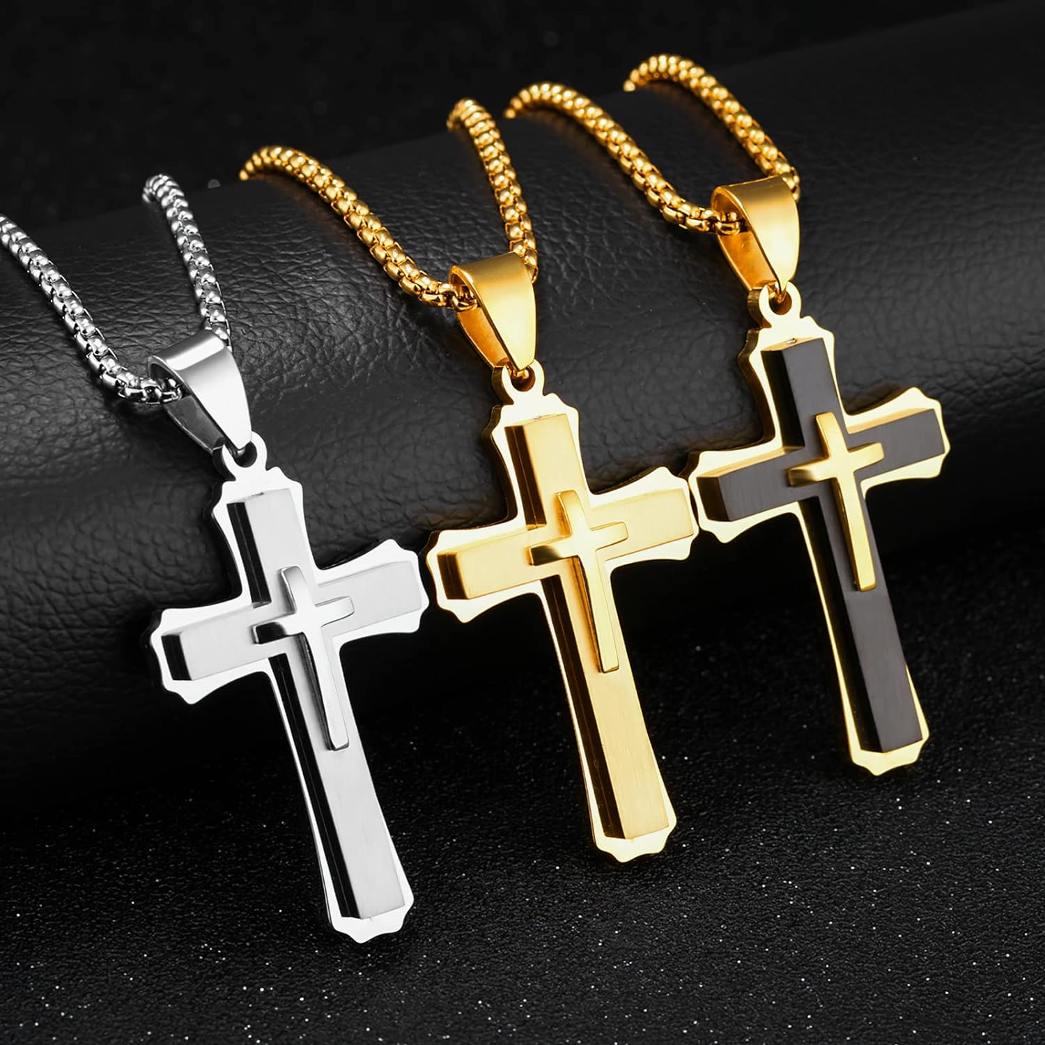 Pendant Cross for Car Rearview Mirror Hanging Accessories Cross Charm Car Mirror Decor Hanging Ornament for Auto Interior Truck Christian Cross Necklace for Men Women Jesus Holy (Silver) - Gold image number 3