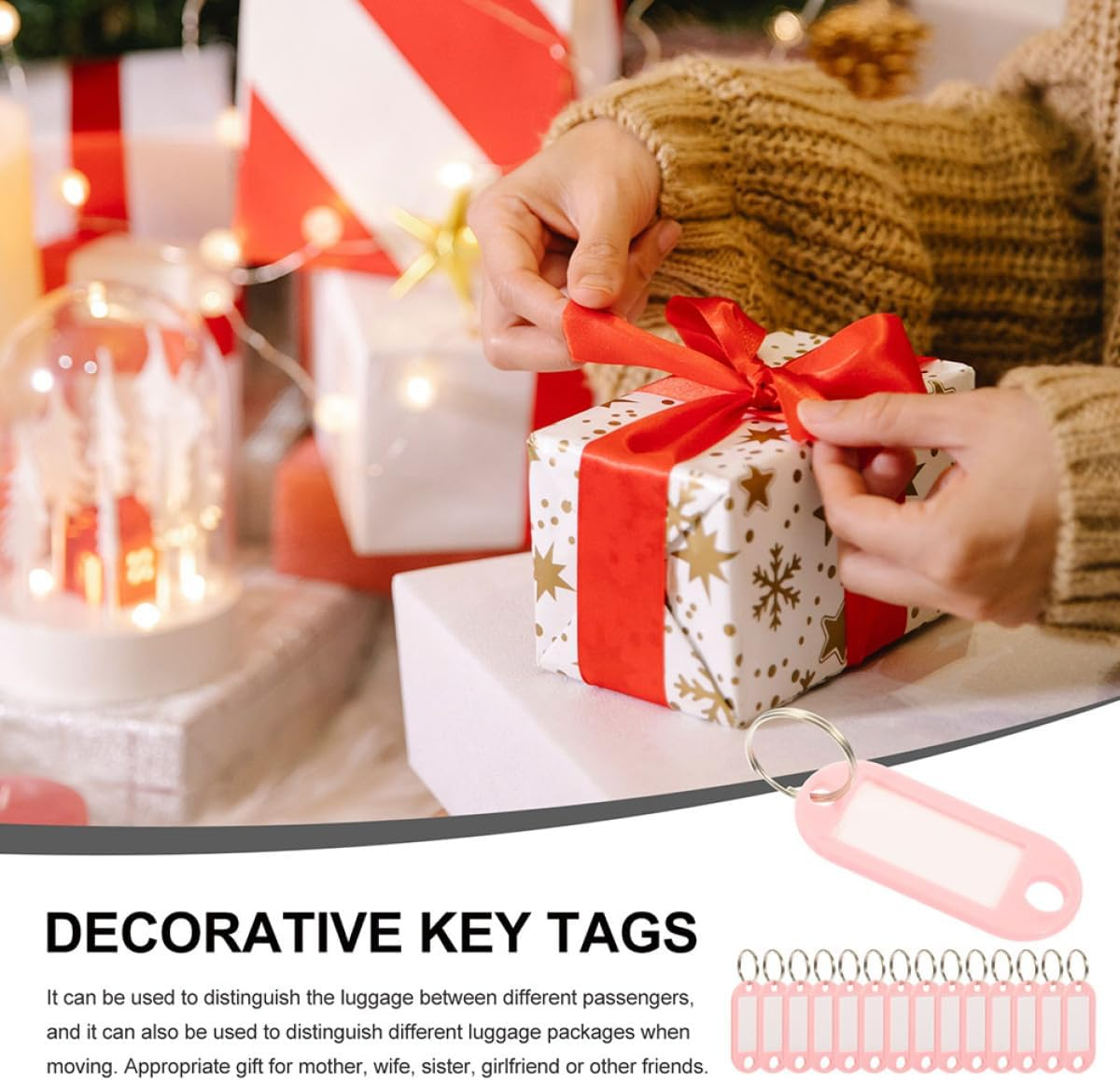 Totority 30PCS Cherry Blossom Pink Keychain Tags with Writable Labels and Rings, Compact Portable Key Identifiers and Luggage Markers for Travel Suitcases and Bag Organization image number 3