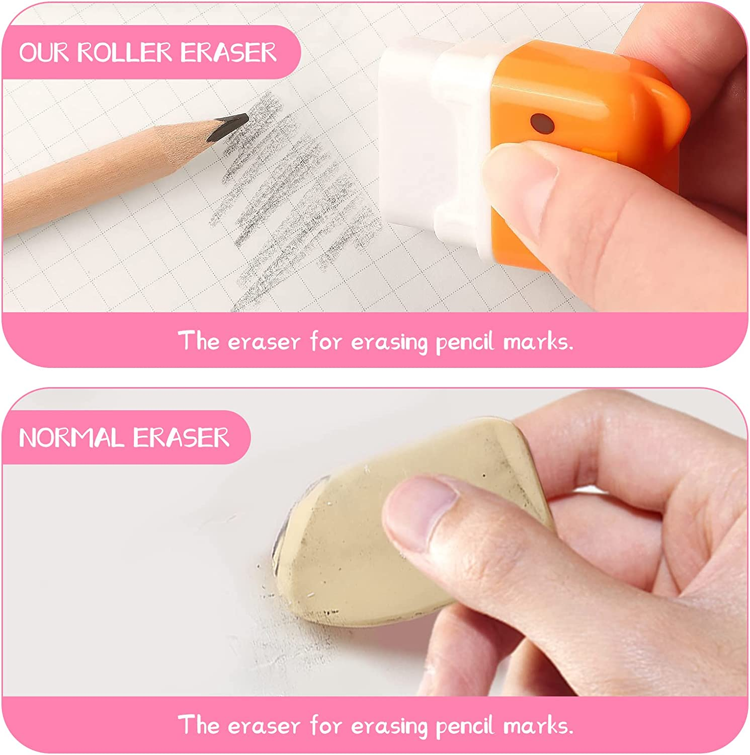 SAYEEC Cute Pencil Erasers, Cartoon Animal Themed Erasers with Cover and Roller, Removal Pencil Eraser Shaving Roller Case Eraser for Kids School Office Stationery Supply Party Gift (6 Pack) image number 5