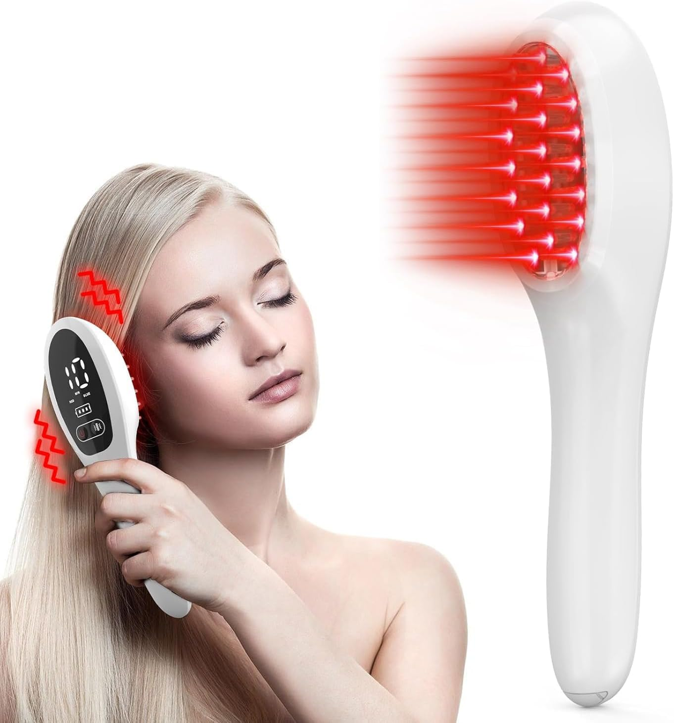 MINYII Laser Therapy Hair Growth Comb, Hand-Held Comb-Shaped Low Level Laser Therapy to Promote Hair Growth in Women and Men, Hair Growth Laser Comb with Red Light Therapy, Portable Cordless Design (White) image number 4