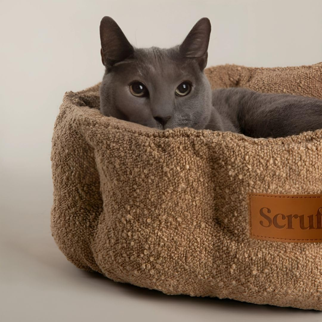 Scruffs Boucle Cat Bed 45Cm - Desert Brown, Super-Soft Plush Comfort, One-Piece Support, Non-Slip Base, Machine Washable, Ideal for Secure and Cosy Pet Resting, Enhances Lounge D&eacute;cor image number 2