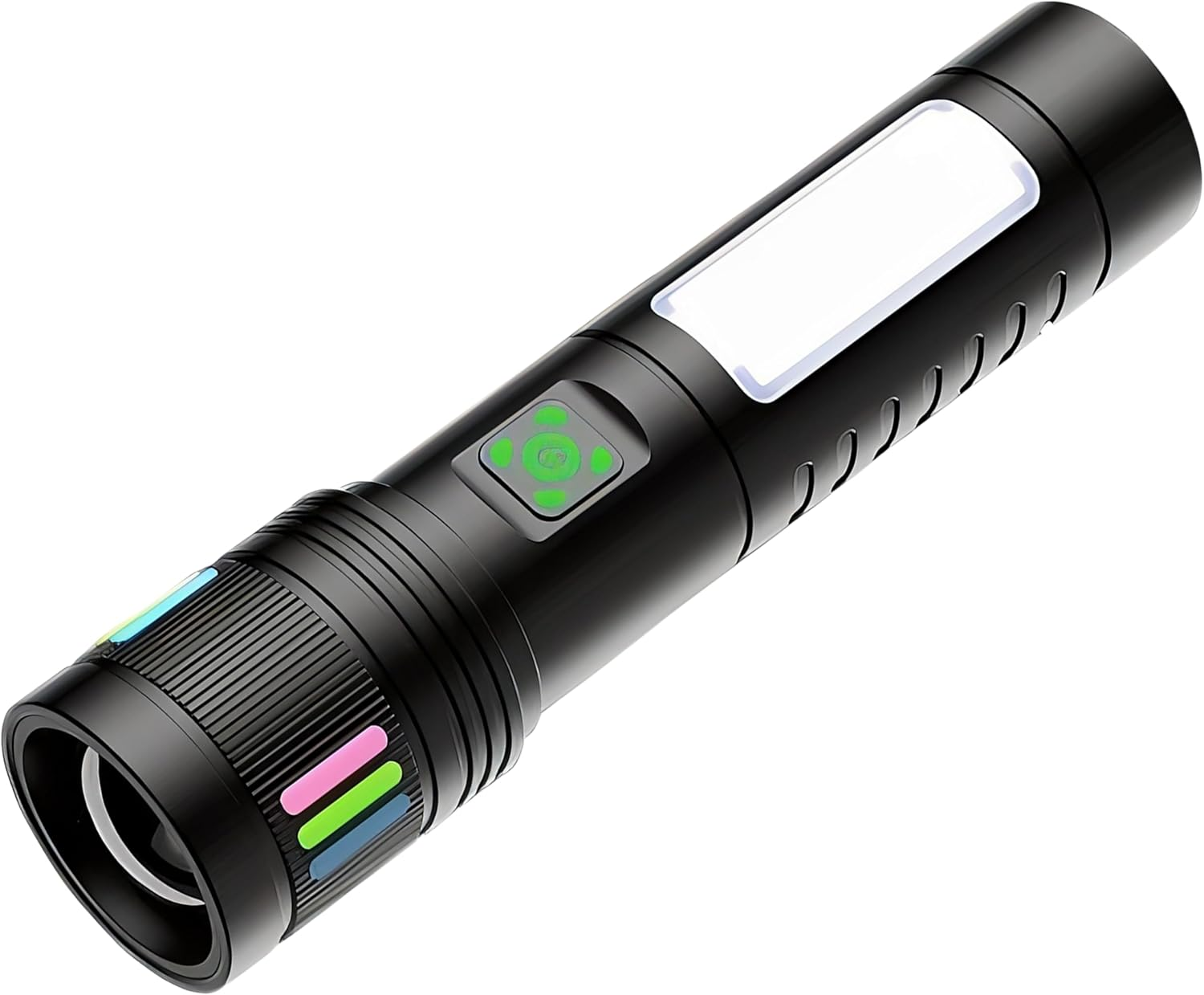 Milkystreet Tip: LED Torch with Zoom, COB Side Light, Extremely Bright, Aluminium, Integrated Battery, USB-C Rechargeable for Outdoor, Hiking, Camping or at Home as an Emergency Light