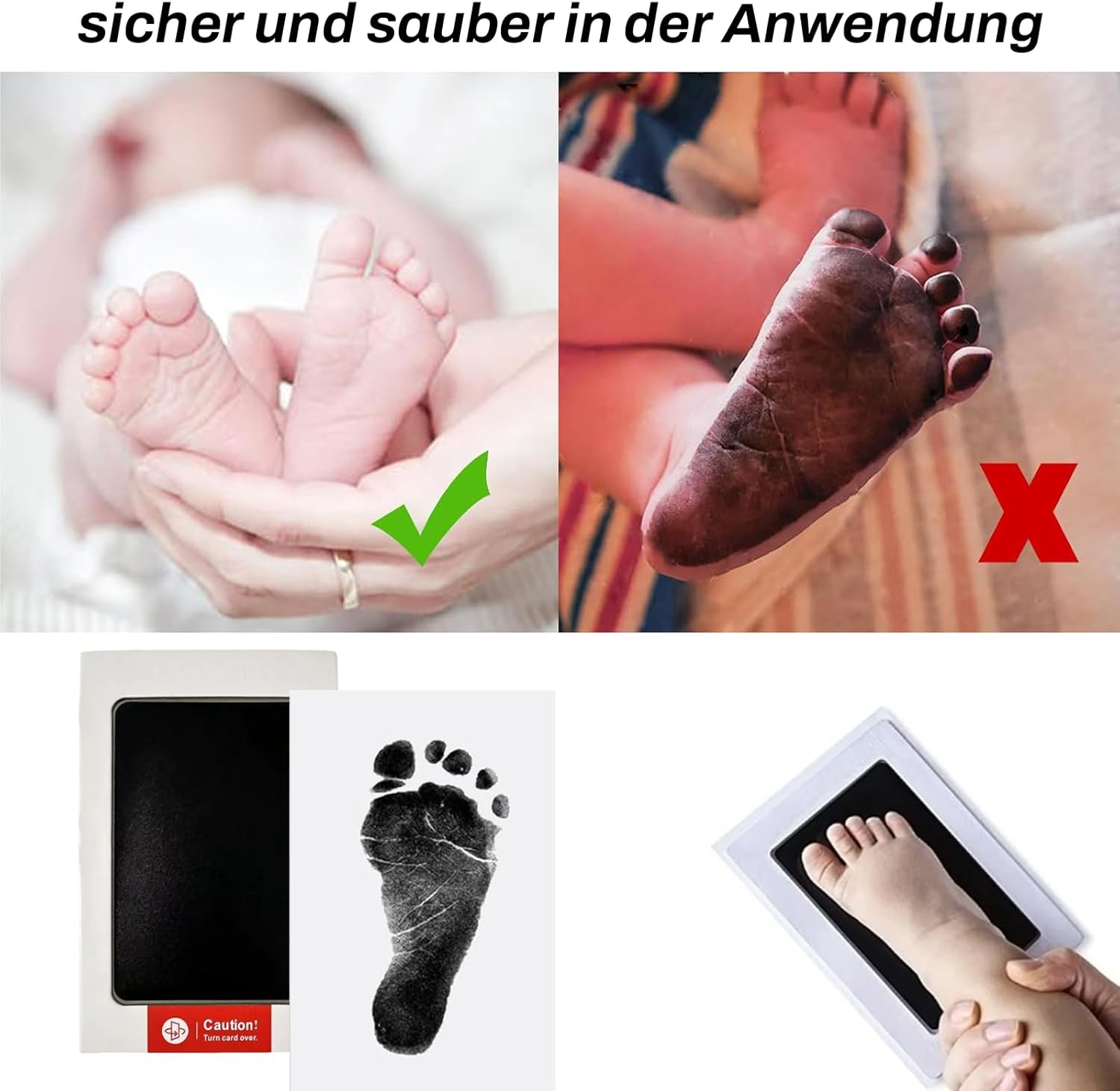 Baby Hand and Footprint Kit, 4Pcs Baby Footprint Kit & Handprint Kit Pet Paw Print Kit with 4 Ink Pads and 8 Imprint Cards Safe for Hands and Feet Family Keepsake Baby Shower Gifts (Black) image number 5