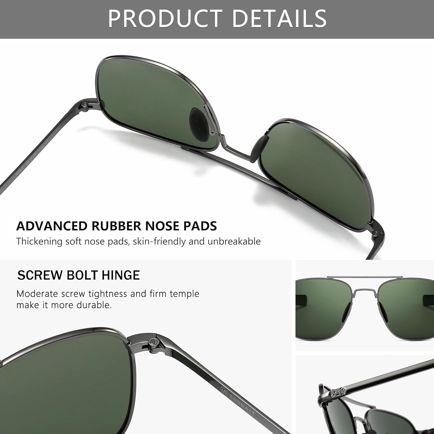 SUNGAIT Men'S Military Style Polarized Pilot Aviator Sunglasses Bayonet Temples image number 5