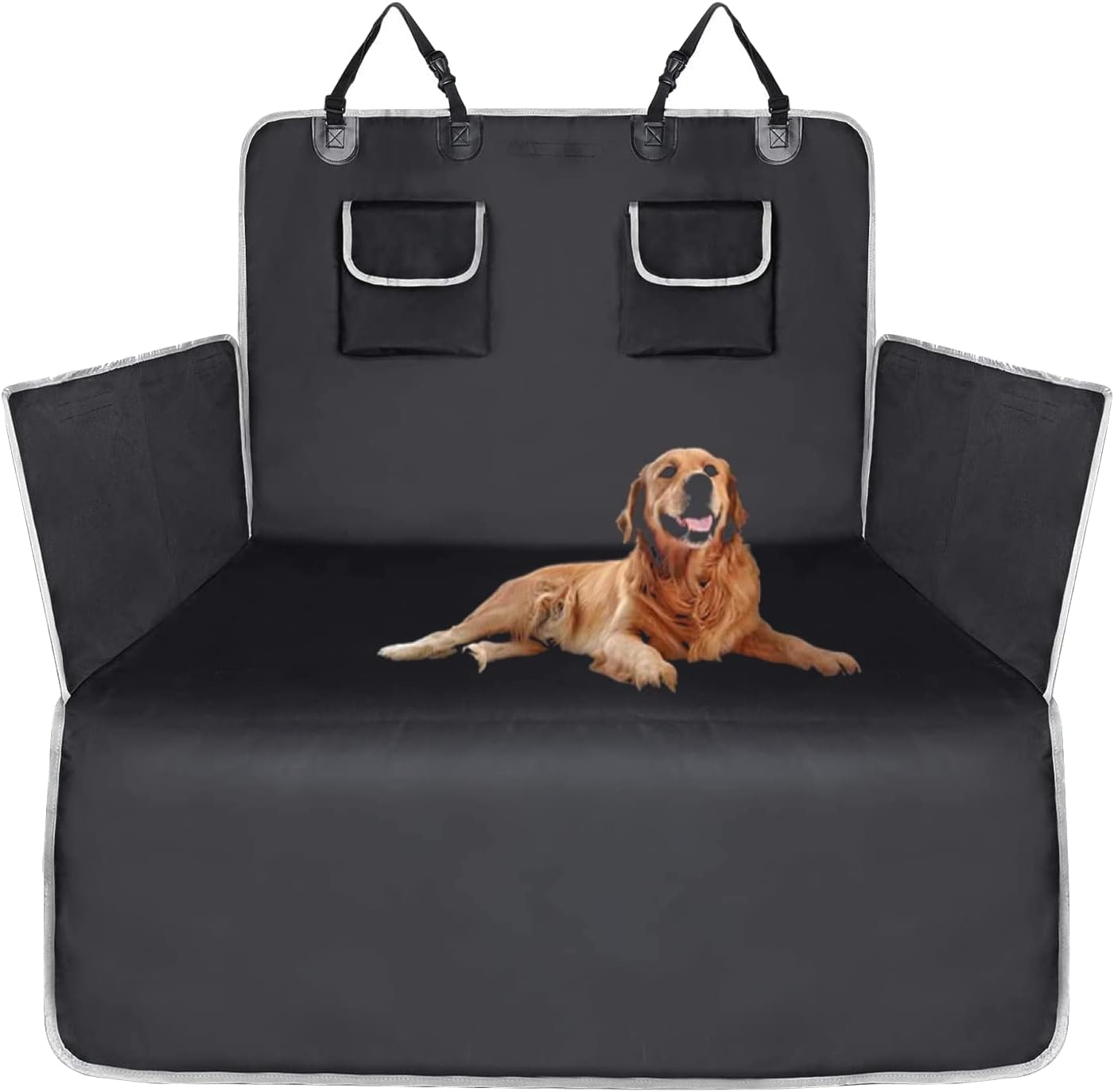 UNIQU Car Boot Cover for Dogs | Waterproof, Nonslip Pet Car Boot Liner Protector | Universal Trunk Dog Blanket with Side & Bumper Protection (Black - Grey Edge) image number 1