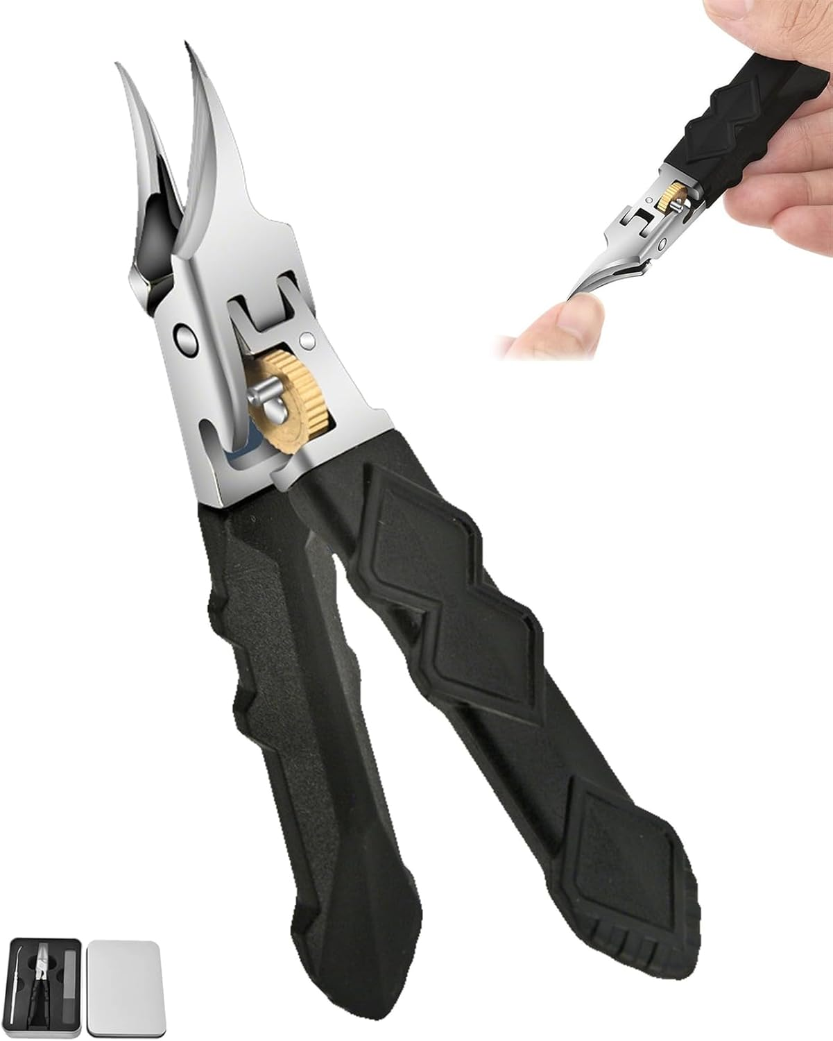 Black Anti-Slip Grip Gear Lock Nail Clipper Set with for Precise Access to Nail Grooves (2)