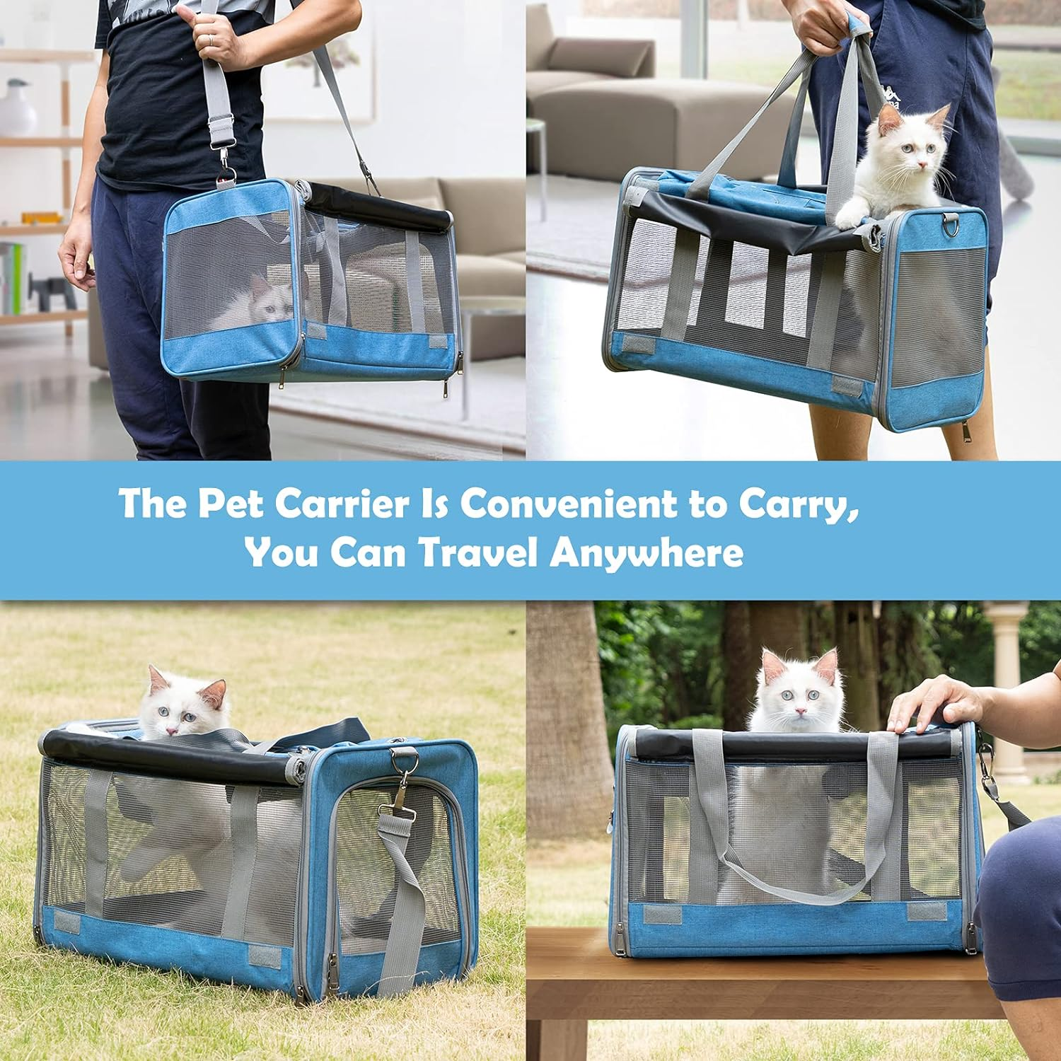 GAPZER Pet Travel Carrier Bag Dog Carriers Cat Carrier, Mesh Breathable Collapsible Puppy Carrier-Airline Approved (Blue) - Grey image number 3