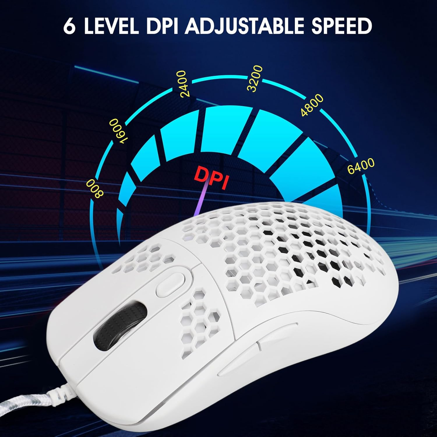 Wired Gaming Mouse, USB Optical Computer Mice with RGB Backlit, 6 Adjustable DPI up to 8000DPI, 6 Programmable Buttons, Ergonomic Computer Mice for Windows/Pc/Laptop Gamer (White) image number 5
