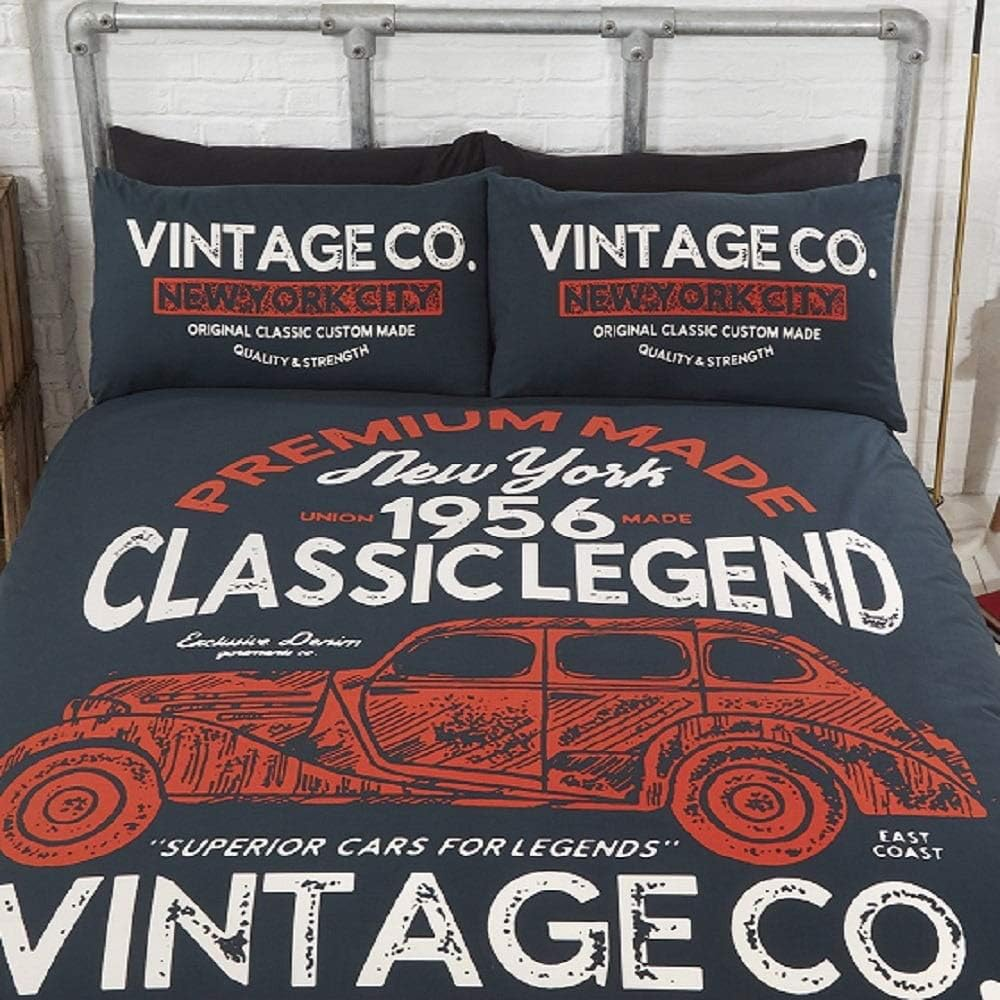 Rapport Reversible 2 Sided Classic Vintage Car American New York Duvte Cover Bedding Set, Multi, King