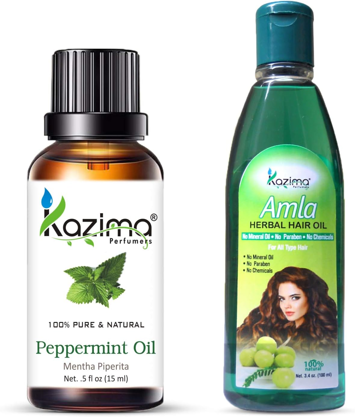 KAZIMA Combo of Peppermint Essential Oil 15 Ml and Jasmine Herbal Hair Oil 100 Ml for Hair, Skin and Body