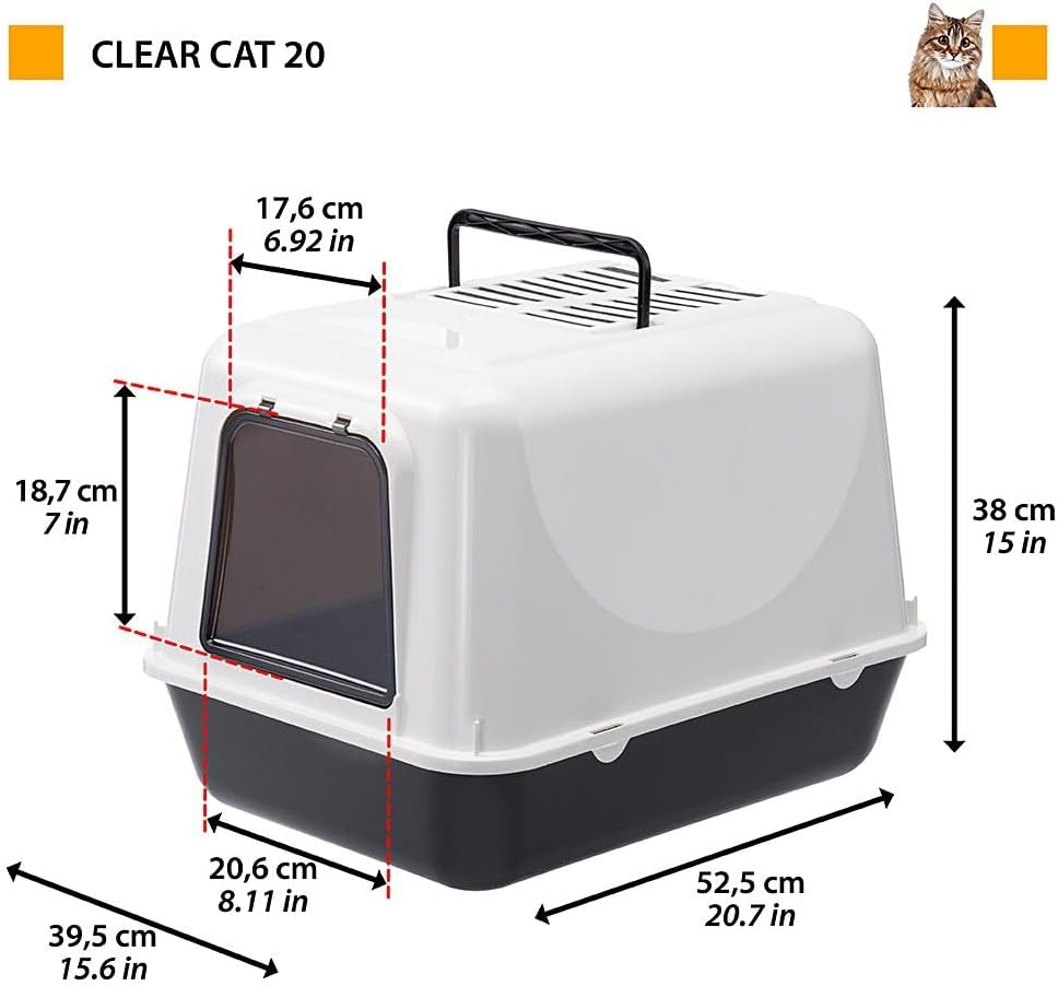 Ferplast Closed Cat Litter Tray, Cat Litter Box, 2 Anti-Odor Activated Carbon Filters Included, Darkened Swing Door, 39.5 X 52.5 Xh 38 Cm, Clear CAT 20 Litter Tray, Mixed Colors image number 6