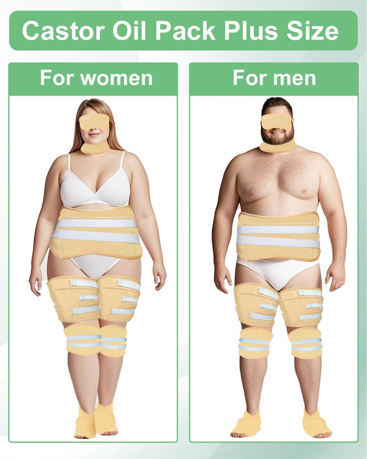 Castor Oil Pack Wrap for Stomach,11 PCS Castor Oil Wraps for Feet Knees Legs Neck Eyes, Reusable Packs Kit for Men plus Size, Flannel Cotton, Machine Washable (11PCS) image number 1