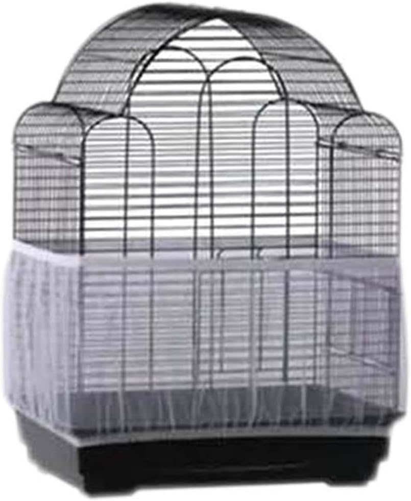 Bird Cage Guard Parrot Nylon Mesh Net Cover Stretchy Shell Skirt Cage Basket Dust-Proof Net Cover (Black, One Size) image number 2