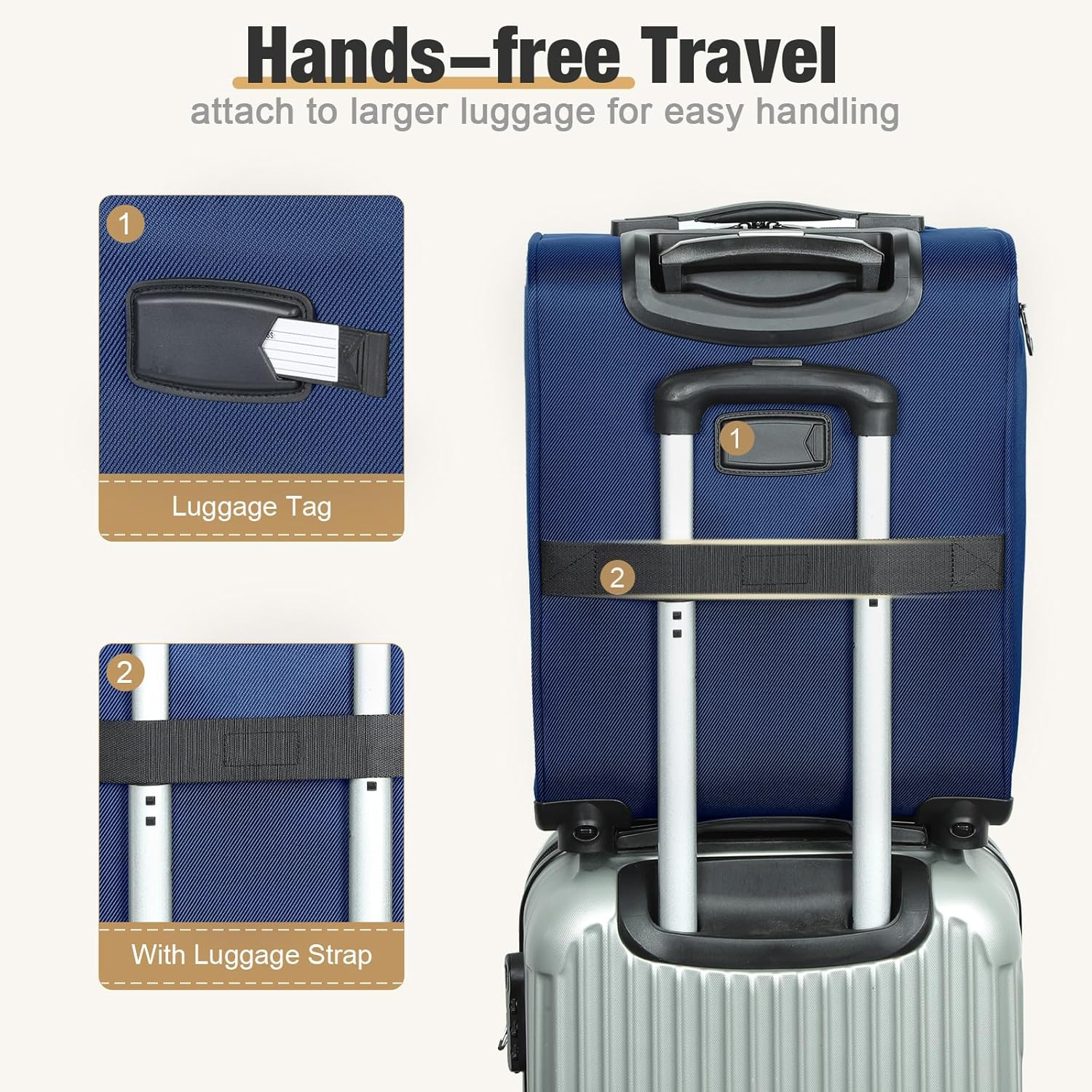 Tonyeee 17 Inch Underseat Carry on Luggage with Removable Wheels, Blue, 17 Inch_Underseat, Underseat Carry on Luggage with Removable Wheels