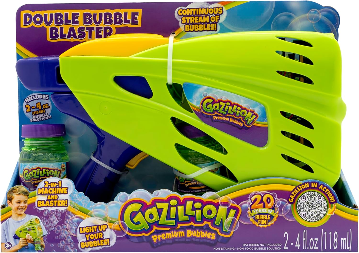 Gazillion Bubbles Double Bubble Blaster - 2-In-1 Bubble Wand & Machine - Endless Bubbles - LED Light Show - Includes 2 Bottles of Bubble Solution image number 6