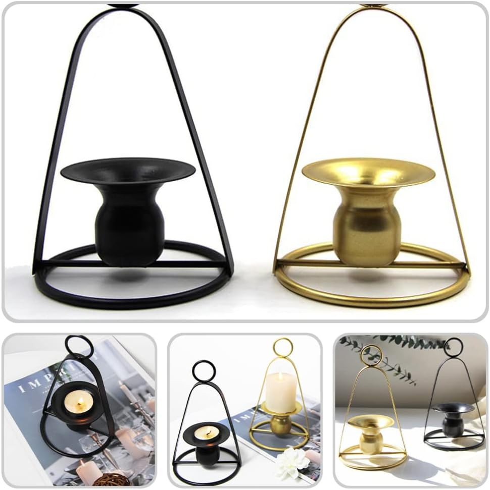 Operitacx Portable Candle Holder Metal Candlestick Holder Tall Candlesticks Hanging Candle Holder Short Candlesticks Handheld Candle Stick Holder Table Candles Dining Table Iron Accessories image number 2