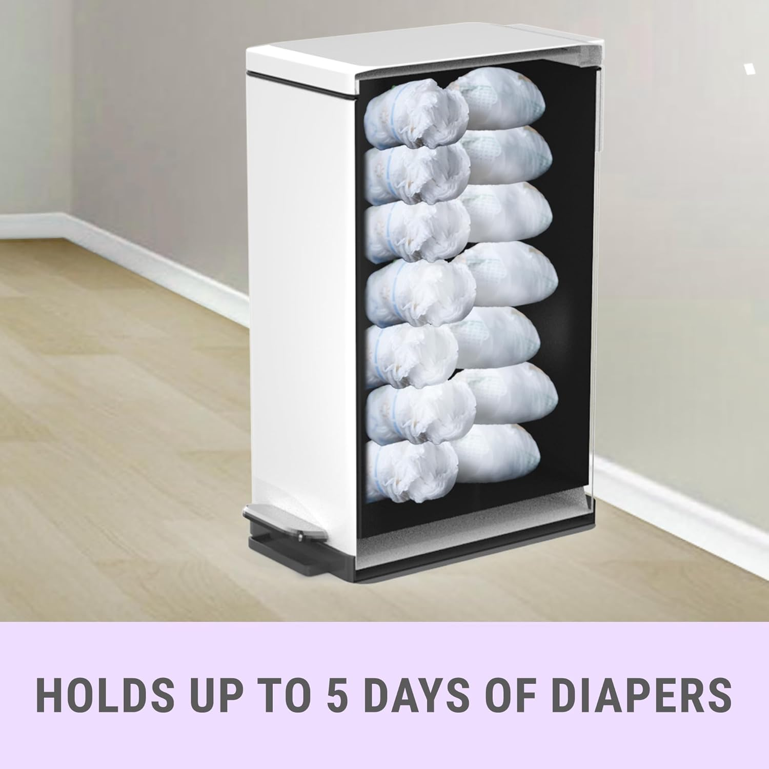 Sliq Baby Diaper Trash Can Odor Control, Small Diaper Pail, 3.2 Gal Baby Trash Can for Diapers, Disposal Bin for Nursery Garbage Pail, anti Odor Bin with 30 Lavender Scented Refills image number 3