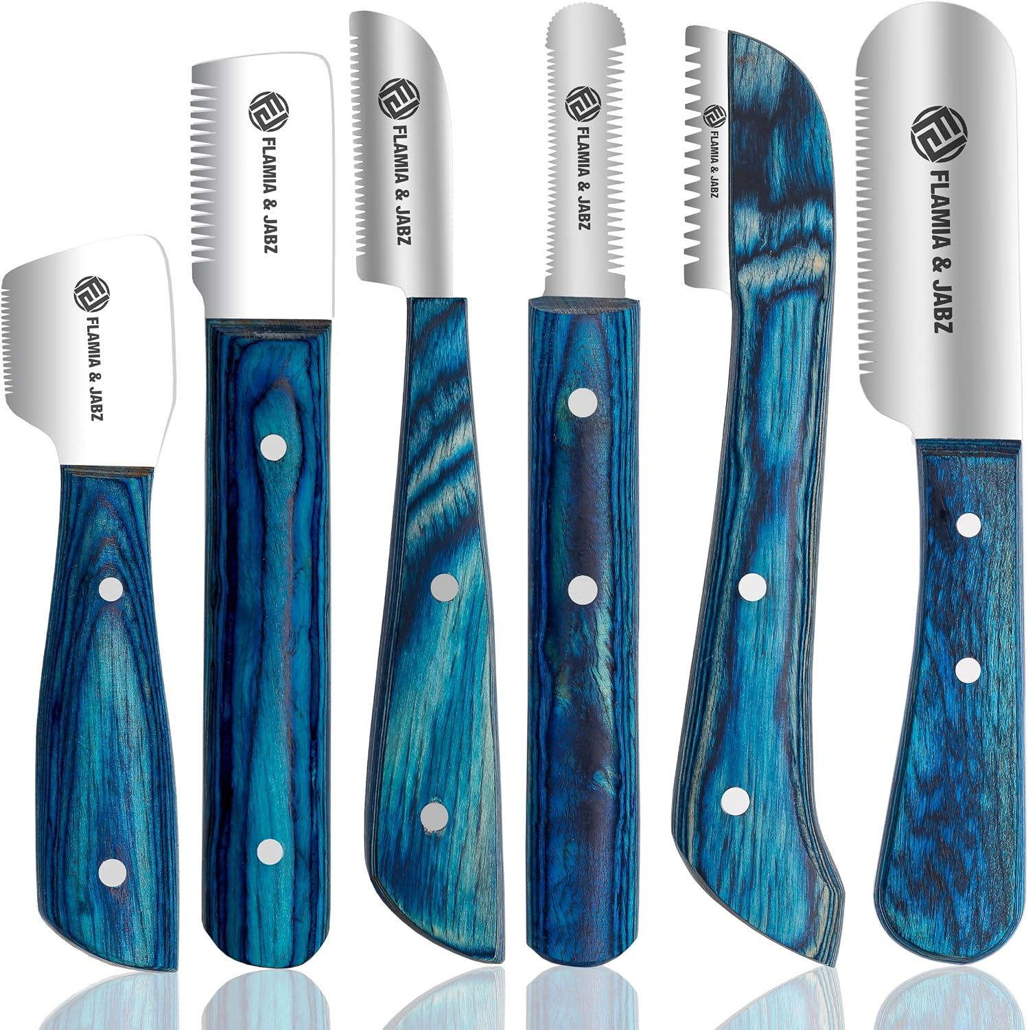 Professional Stripping Knife Kit (6 Pieces Set) for Dogs & Pets, Wooden Handle Grip with Stainless Steel Blade (Right Handed) (Black)