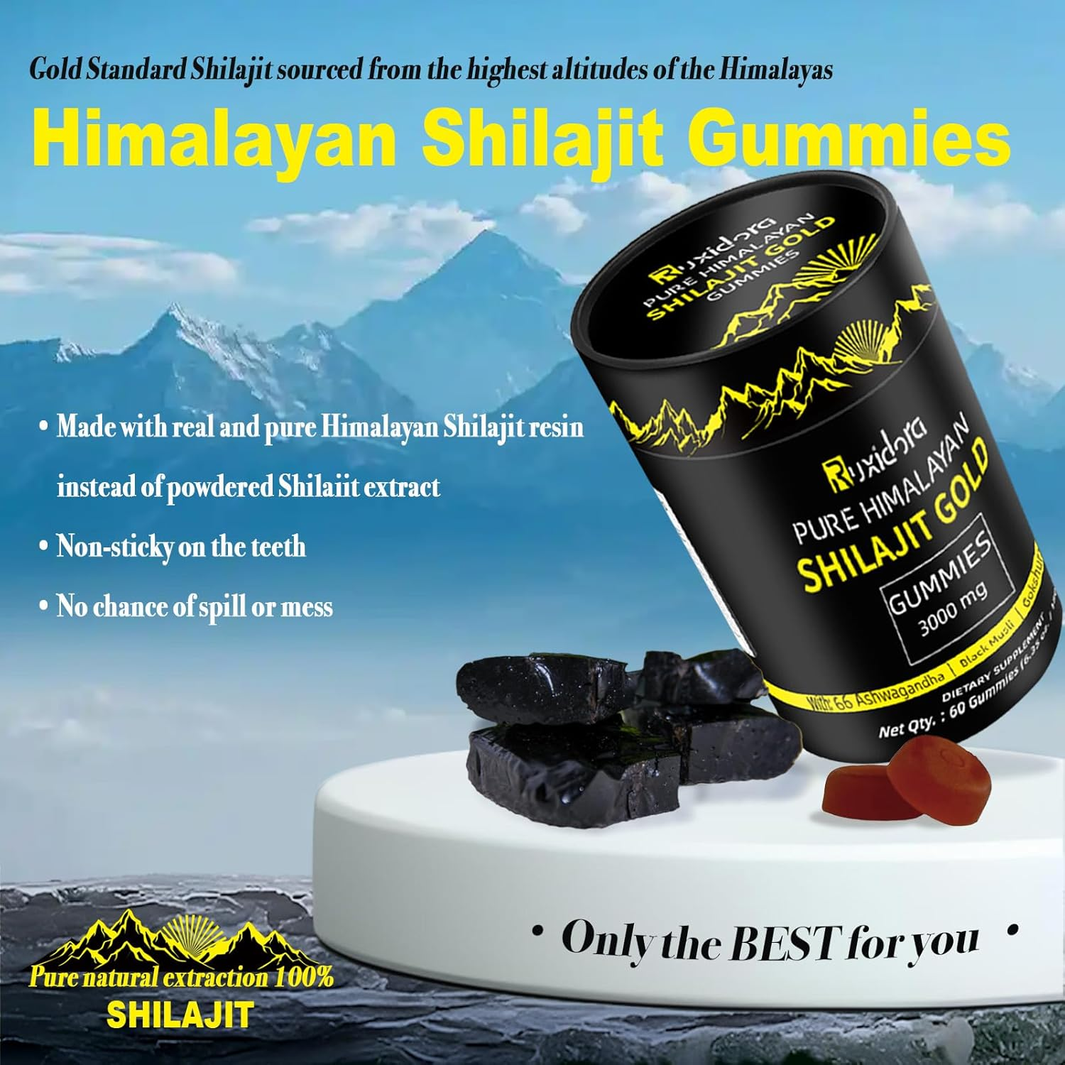 Pure Shilajit Gummies Gold I Lab Tested I No Added Sugar I Ashwagandha,Gokshura| Fulvic Acid & 85+ Trace Minerals I for Men, Women I Non-Gmo I & Organic I 60 Gummies