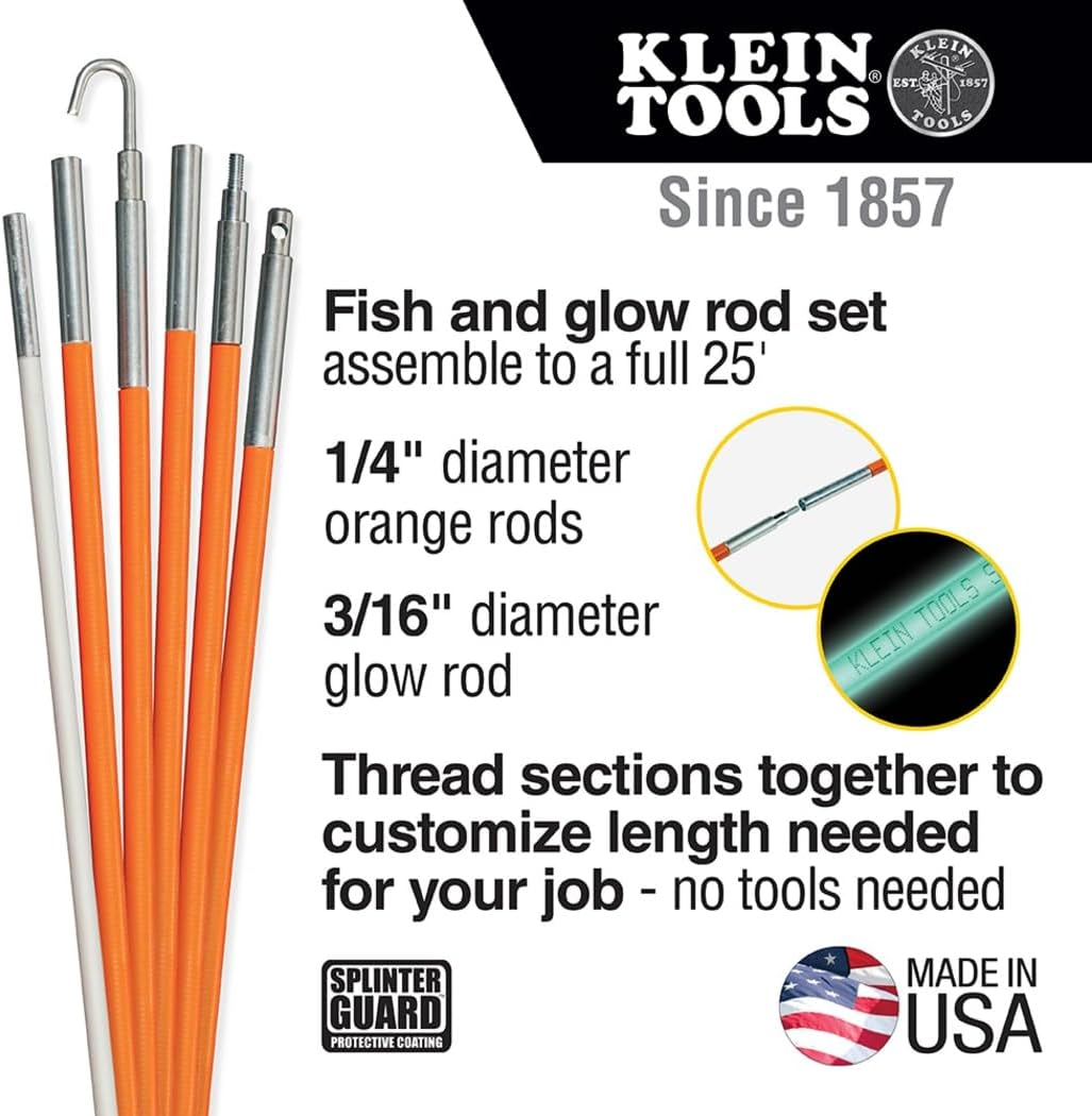 KLEIN TOOLS Fish and Glow Rod Set, Extra Durable, Lightweight and Available in a Variety of Lengths and Flexibilities, 56325, 25-Feet image number 2