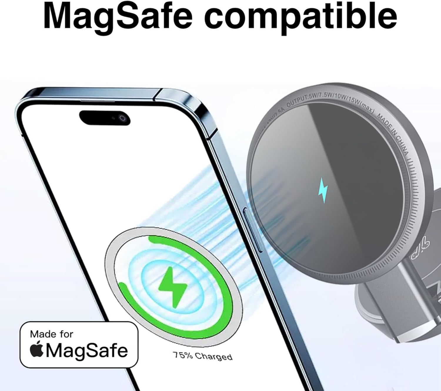 Laser Chargecore 3 in 1 Foldable Wireless Charging Stand, Magsafe Compatible 15W Fast Charge, USB-C Powered, Includes 20W USB-C Wall Charger, for Compatible Phone Watch and Earbuds, Travel Ready image number 4