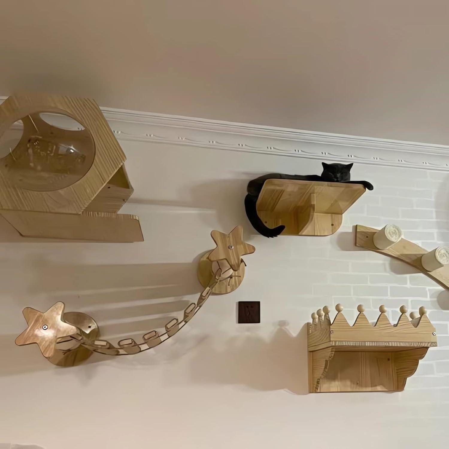 Cat Climbing Frame Bridge, Pet Furniture Cat Step,Sisal Rope Bridge,Cat Climbing Ladder,Cat Tree Tower with Hammock (100Cm Full Sisal Ladder) image number 5