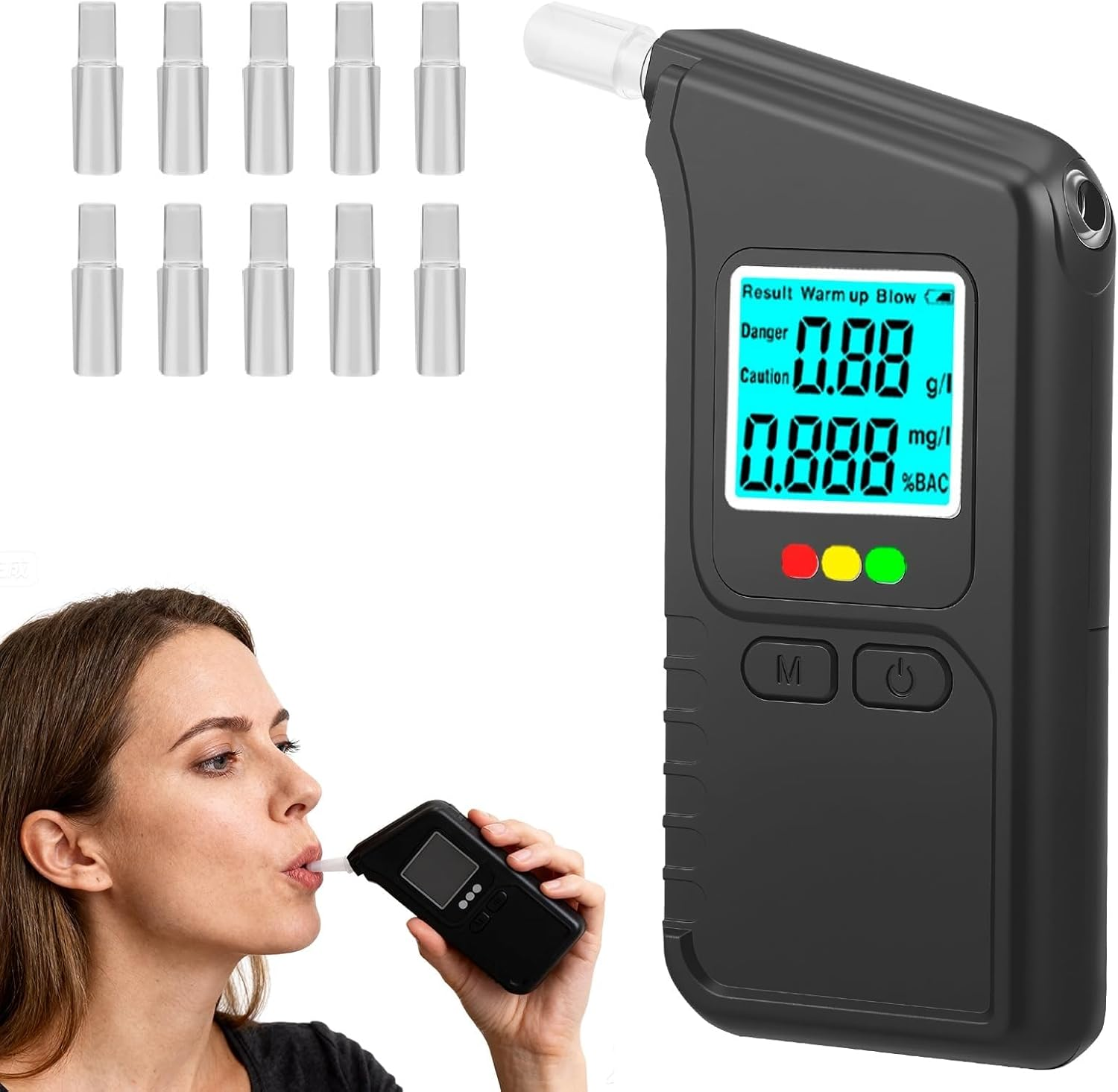 Alcohol Breathalyzer, Professional Portable Tester with LCD Display & 10 Mouthpieces for Personal and Home Use image number 5
