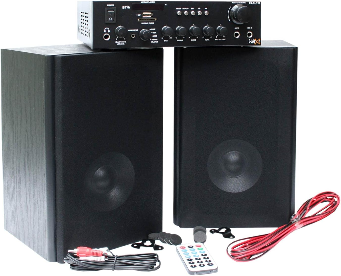 E-Lektron EL103401 EL-FB Hifi Digital Class D Amplifier Bluetooth FM with 2-Way 5.5 Inch Home Stereo Wooden Studio Monitor Speaker 200W image number 3