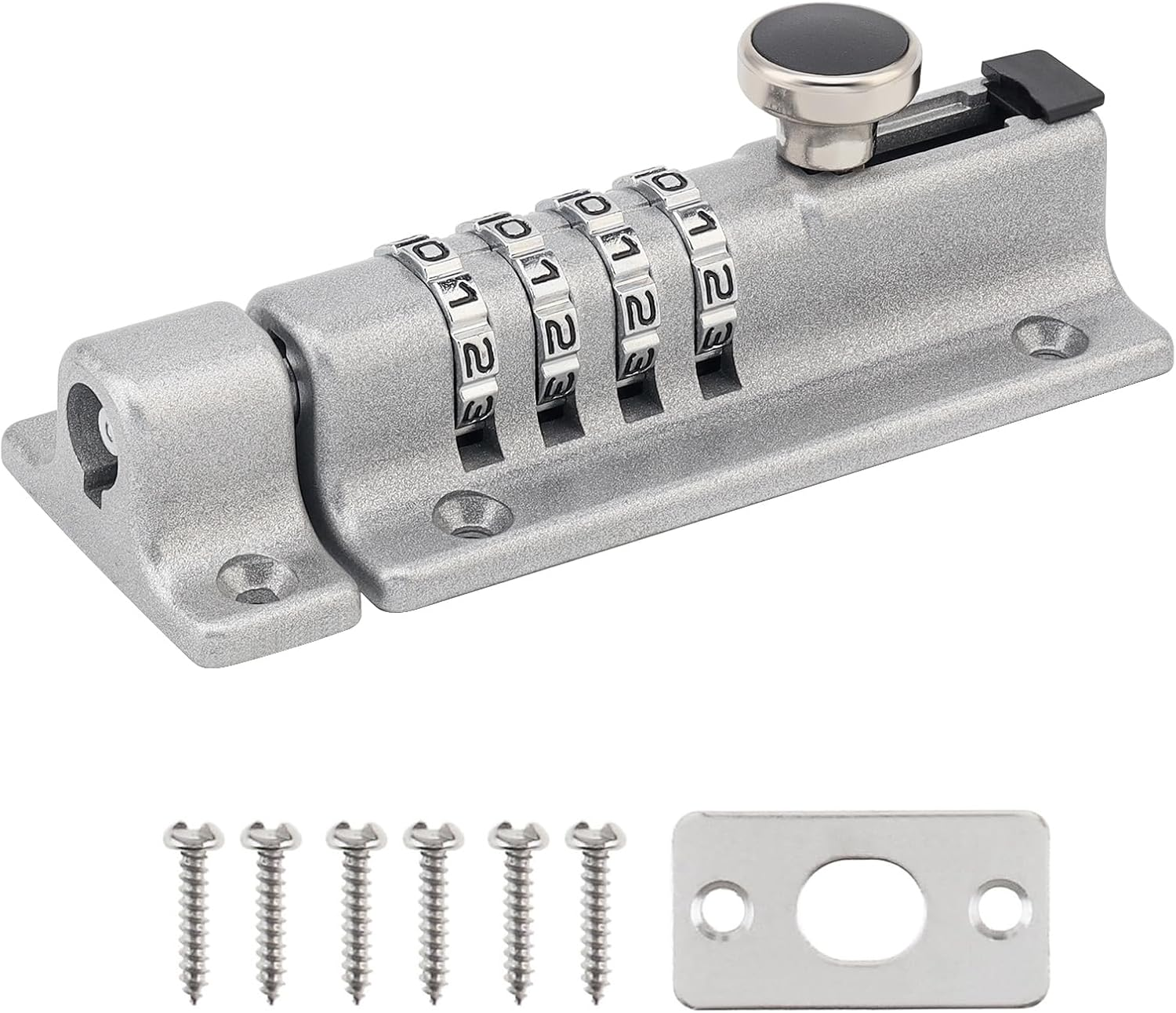 HOJLKLD Combination Lock, 4 Digit Zinc Alloy Slide Bolt Lock, Keyless Door Security Lock for Shed, Gate, Fences (Silver)