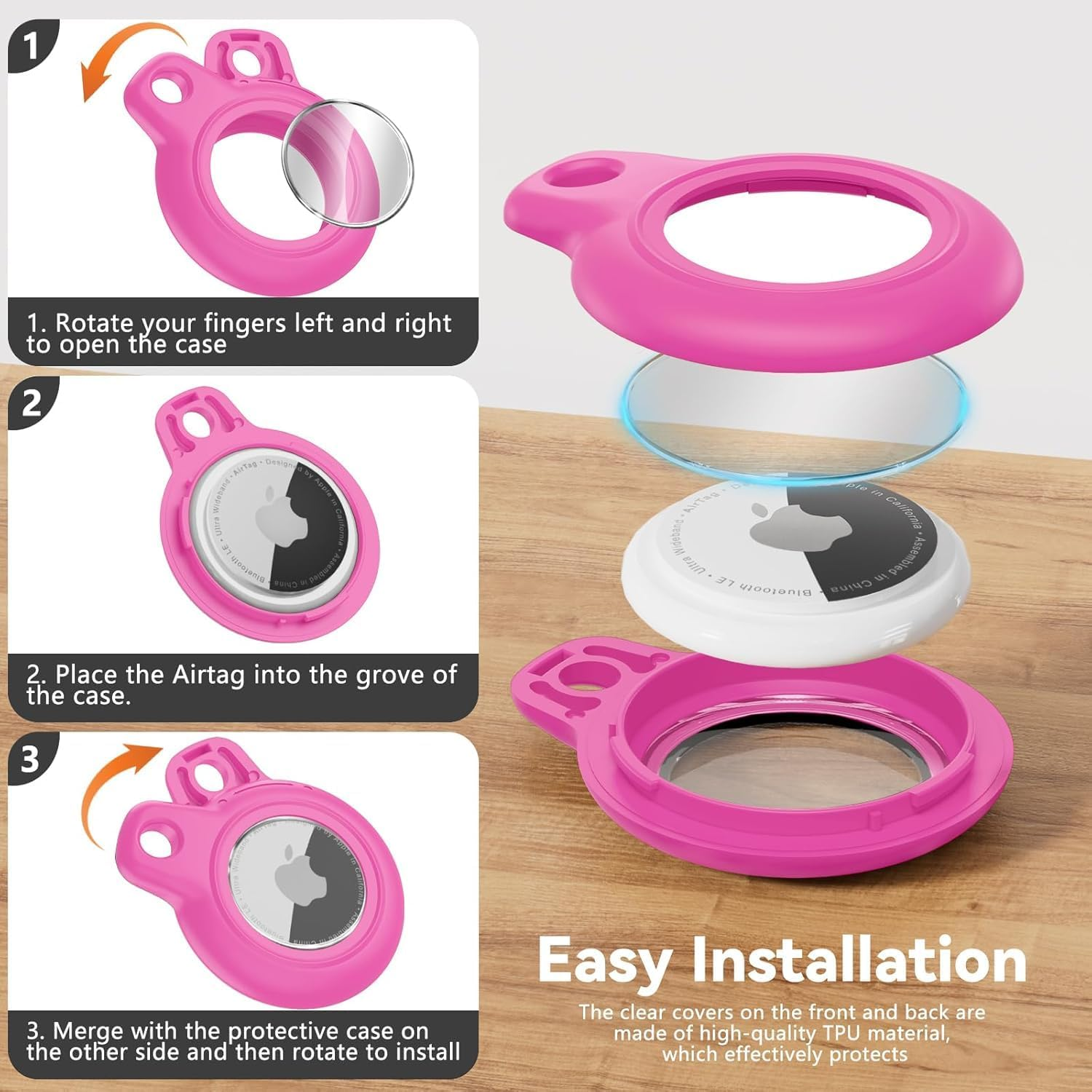 Compatible with Apple Airtags Keychain Waterproof Airtag Holder, Hard PC Airtag Case, Anti-Scratch and Shock Air Tag Holder, Airtags Accessories for Holder, Cover for Dog,Car Key,Luggage 【Rose Red】 - Blue image number 2