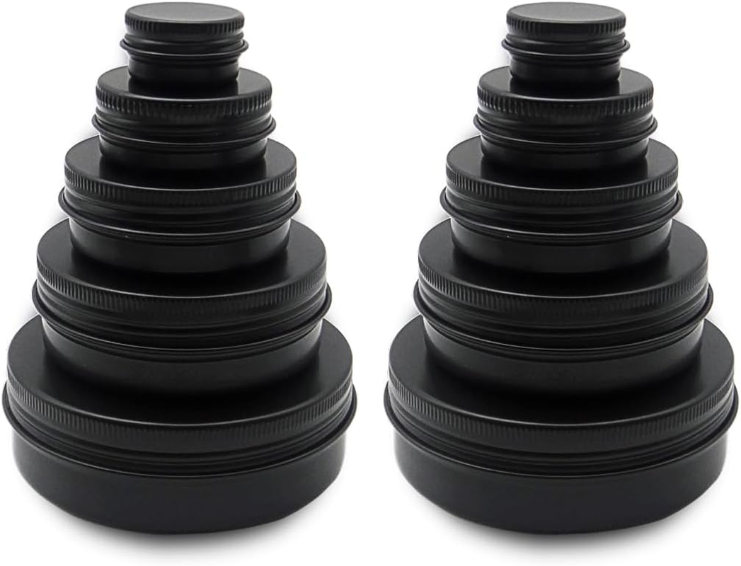 10Pack Aluminum Tin Jars 60Ml, 15Ml Black Empty Container, 30Ml Travel Makeup Tin 100G Pot, 2Oz Refillable Small Cosmetic Cans for DIY Cream Sample Powder Candle Tea Paint Slime (Mixed Size) image number 3