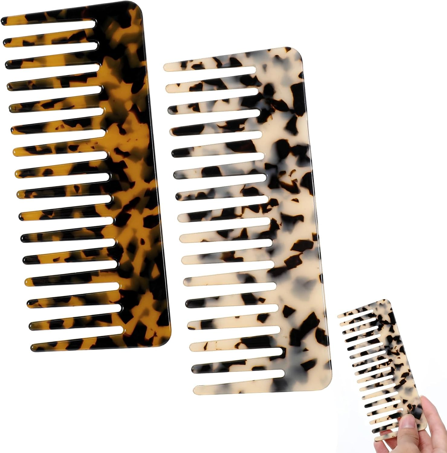 2-Piece Detangling Comb for Long Hair Acetate Detangling Comb Wide Teeth Comb for Wet and Dry Hair Thick Curly Wavy Hair for Women image number 4