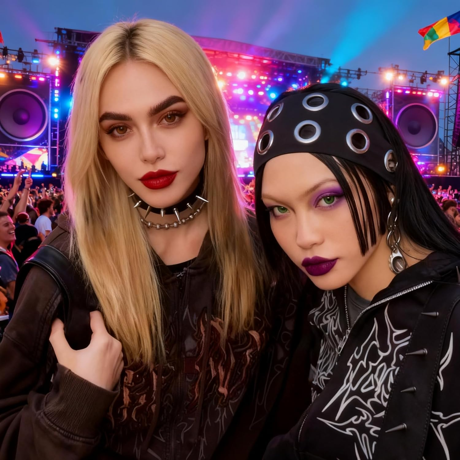 Punk Grunge Wide Hair Bands Women Hollow Eyelets Elastic Headband Hair Band with Rivets Wide Punk Rock Headband with Stretch for Women Fitness Yoga and Running image number 3