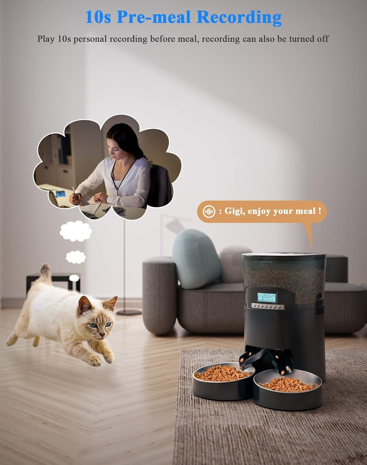 Honeyguaridan Automatic Cat Feeder, 2 Bowls, 4.5 L Cat Food, Automatic Feeder with Timer (Blue) image number 1