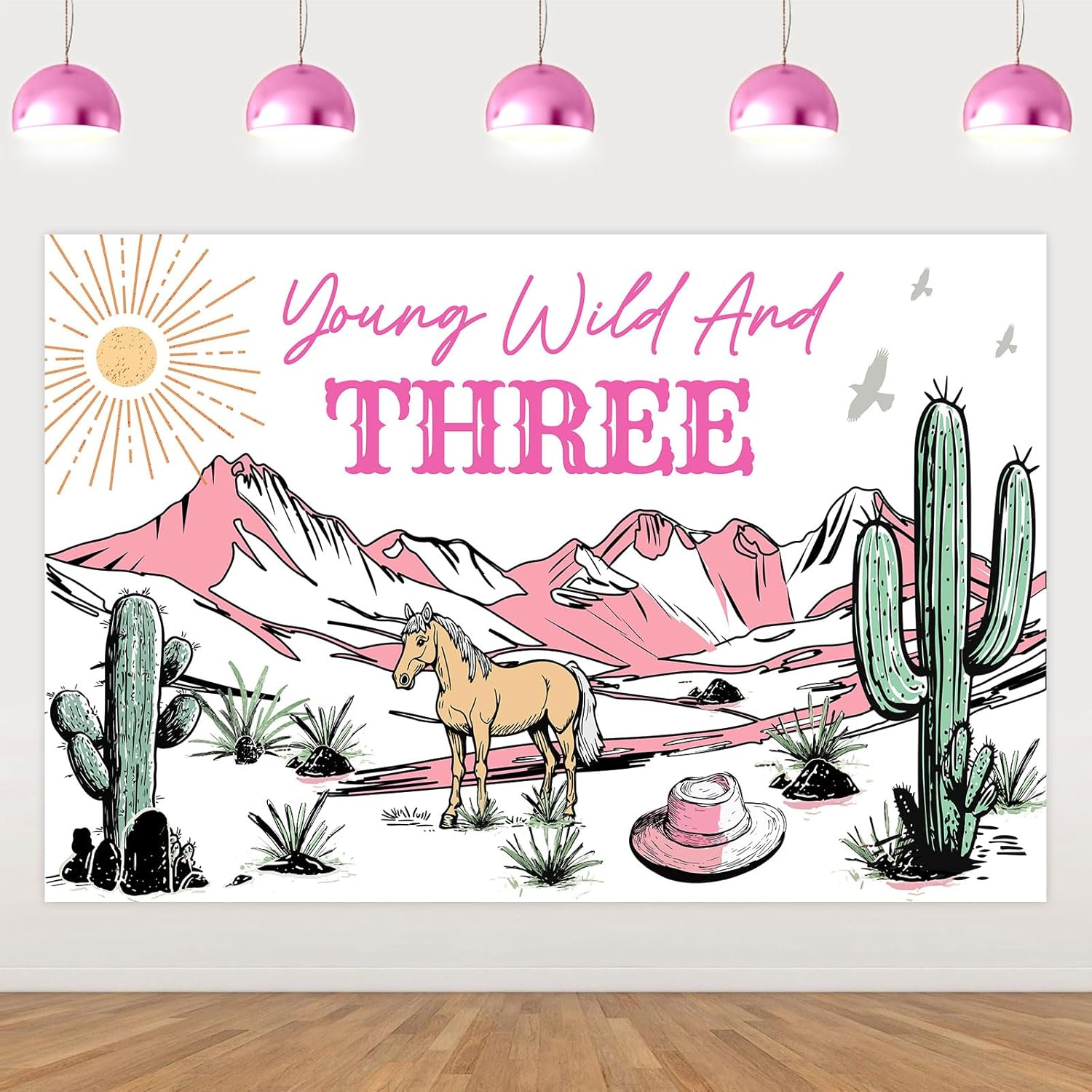 Wonmelody Western Cowgirl 3Rd Birthday Decorations Young Wild and Three Backdrop Banner 4.92 * 3.28Ft Western Theme Birthday Decorations Wild Rodeo Birthday Photo Background Wild West Birthday Girl image number 1