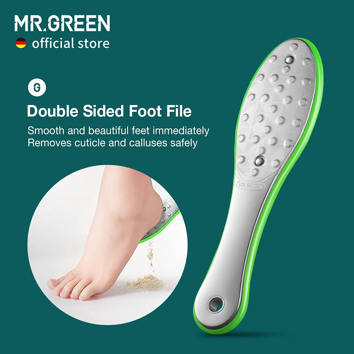 MR.GREEN Foot File Double Sided Pedicure Foot Care Tools Professional Callus Remover Foot Rasp Stainless Steel Foot Scrubber for Feet (Green) image number 3