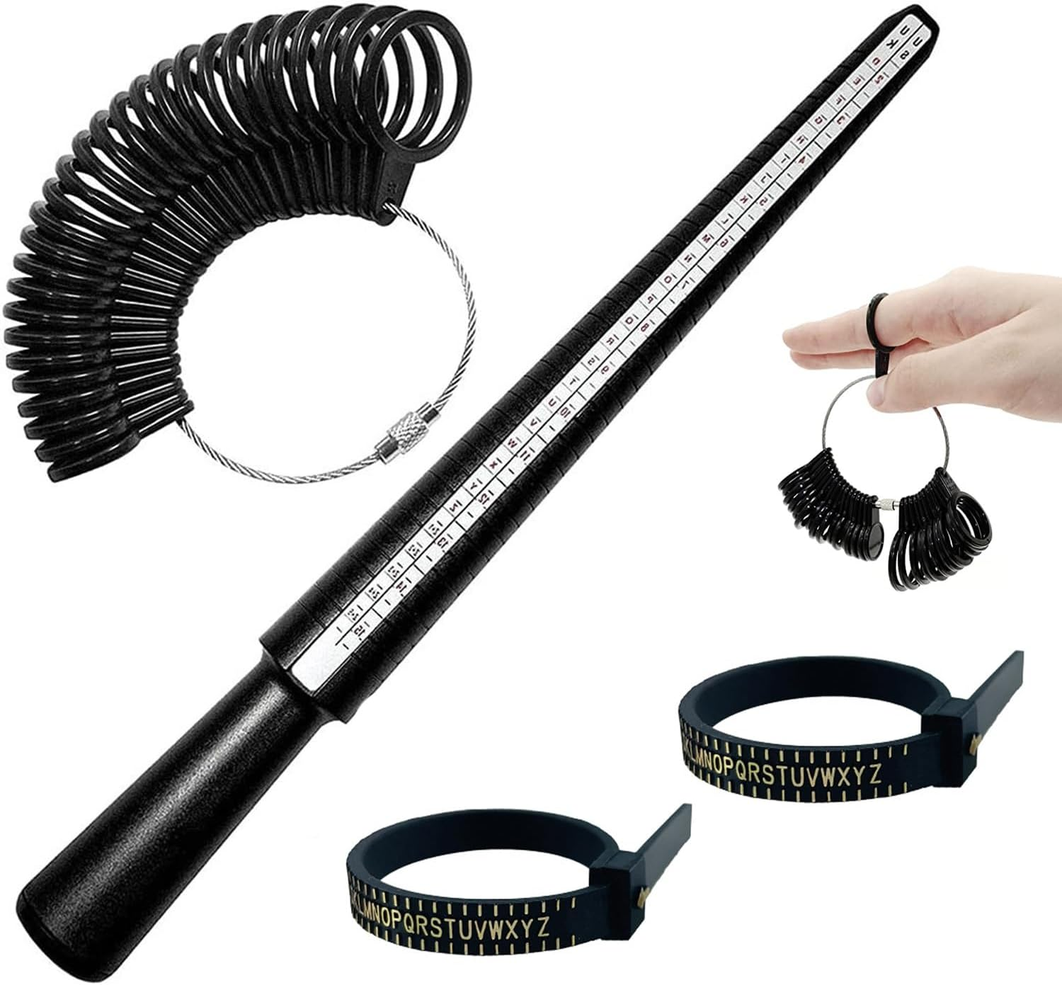 Ring Size Measurement Kit,Includes a Mandrel, Adjustable Ring Gauge,And 2 Finger Tape Measures,Suitable for Jewellery Making,Suitable for Both Women and Men image number 6