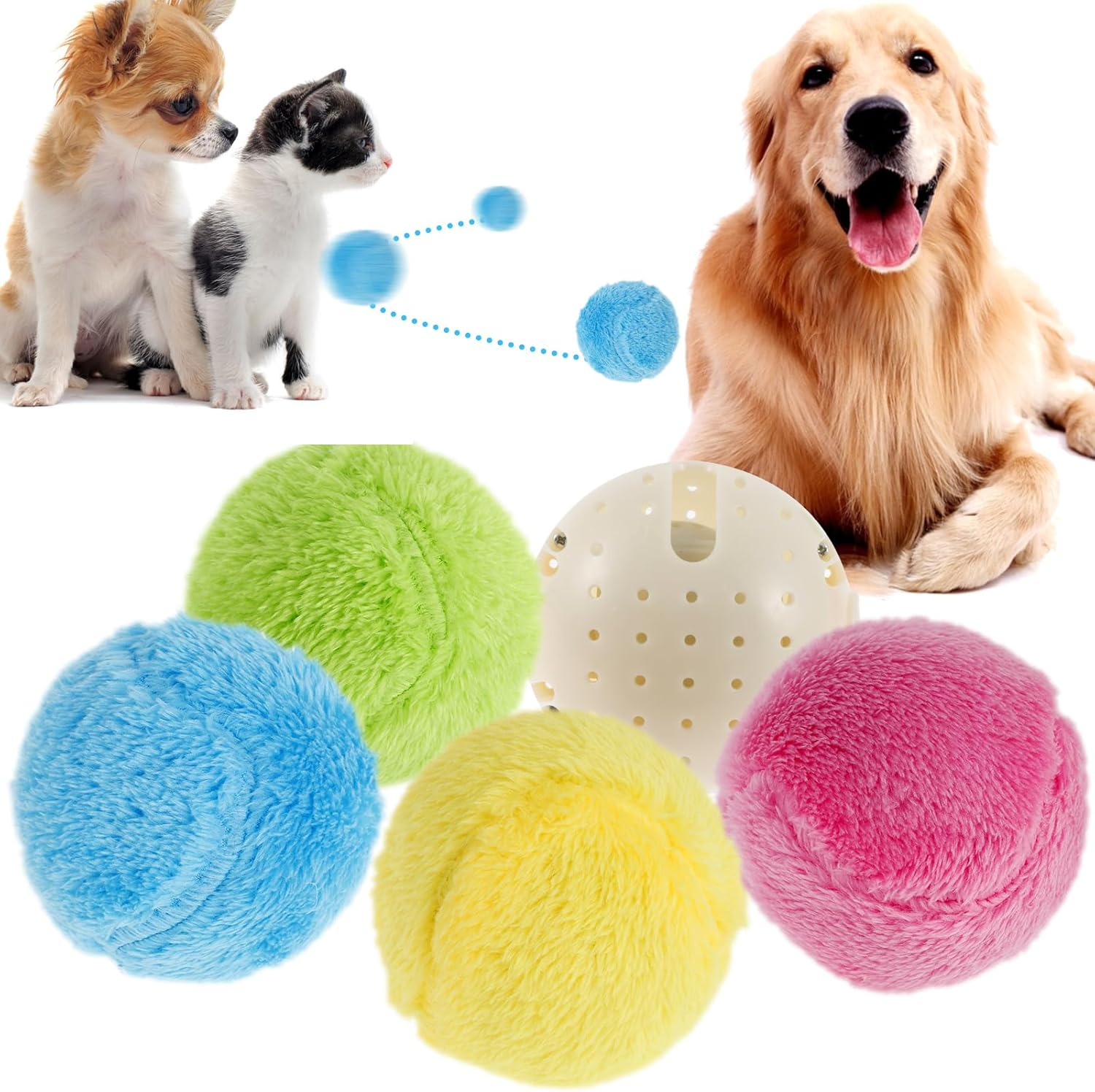 Magic Rolling Ball Fun Interactive Pet Toy Ball with 4 Colorful Plush Covers Automatic Self Rolling Ball Dog Toy Dog Moving Ball Toy Attractive Pet Toy Rolling Ball Portable Dog Ball for Dogs Cats image number 5
