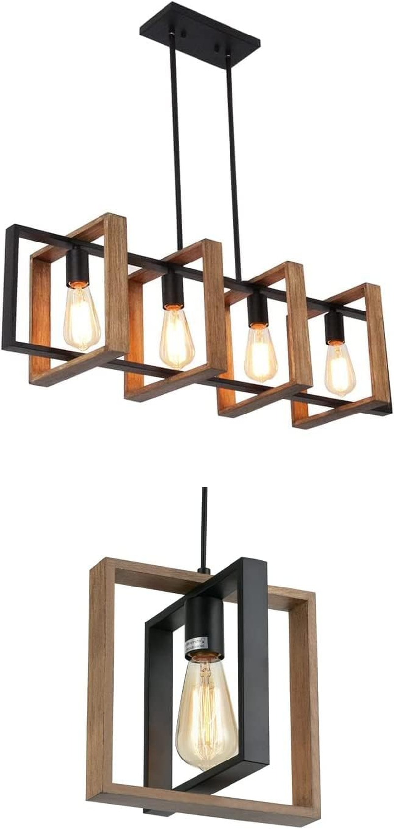 Kitchen Island Lighting,4 - Light Dining Room Farmhouse Chandelier,Black Modern Pendant Lighting,Pool Table Lights,Wood and Matte Black Metal Finish (4 Heads,Wood) image number 2