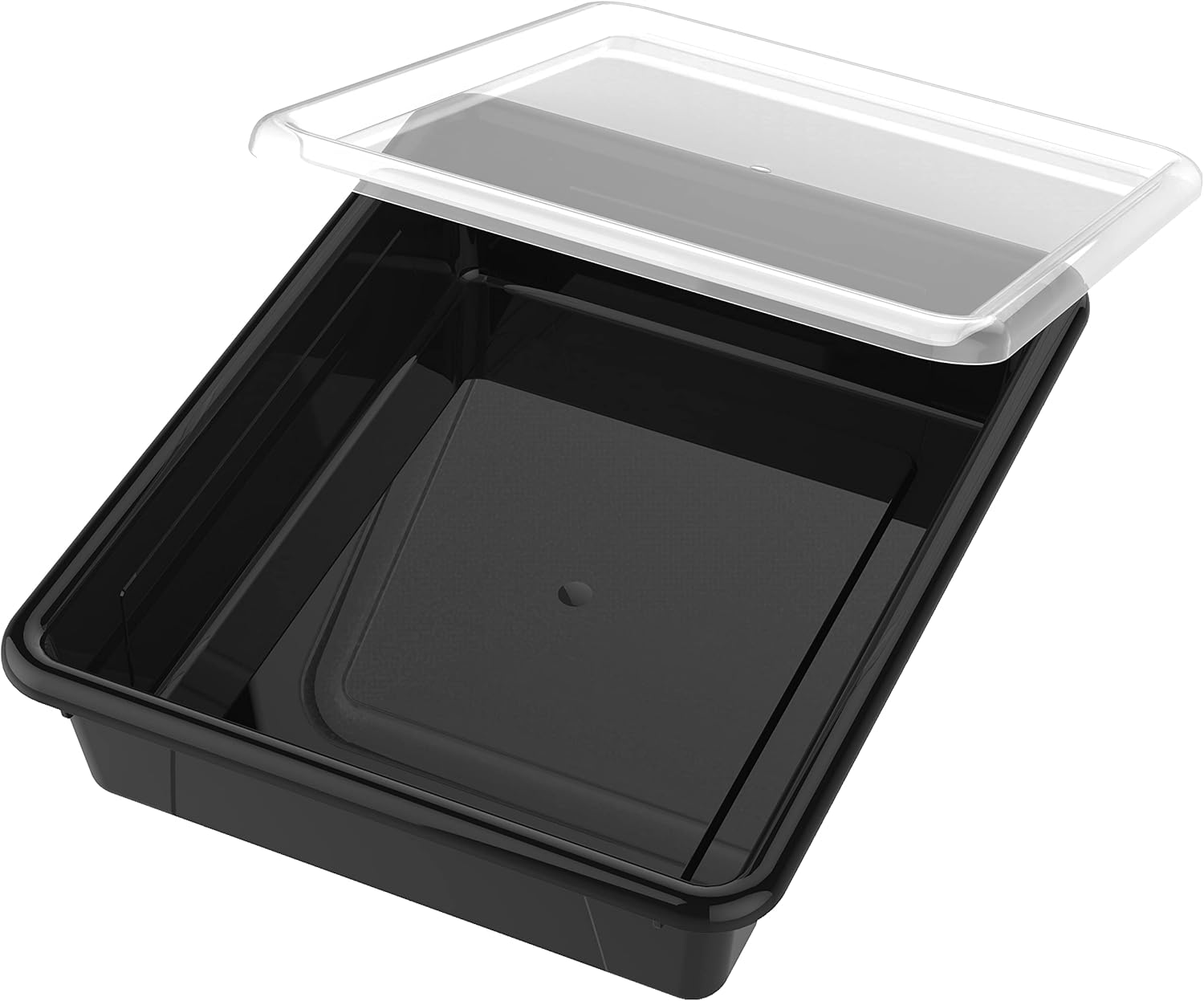 Storex Letter Size Flat Storage Tray &ndash; Organizer Bin with Non-Snap Lid for Classroom, Office and Home, Black, 5-Pack (62535A05C) image number 1