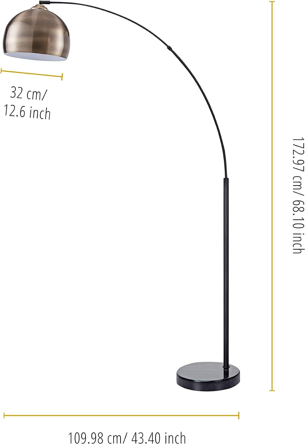 Teamson Home Arquer Arc Floor Lamp, Antique Brass - Chrome/White image number 2