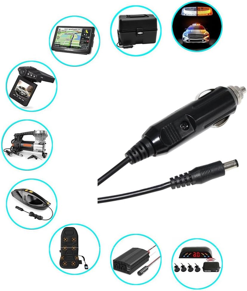 12V 15A Male Plug Cigarette Lighter Adapter 12V 2.1Mm X 5.5Mm DC Barrel Jack Cord Car Cigarette 15Amp Fuse 20AWG 4FT Length 2 Pack image number 3