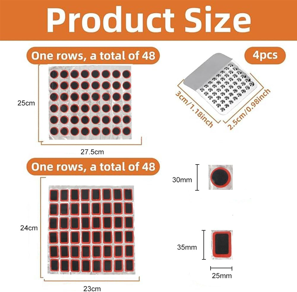 100PCS Bicycle Tube Patch Kit - 96 Pcs Tube Patch Kits, Bike Tire Patch Kit， Lightweight Bike Tire Puncture Repair Patch Kit for Cycling Motorcycle with Four Metal Grinding Accessories image number 3