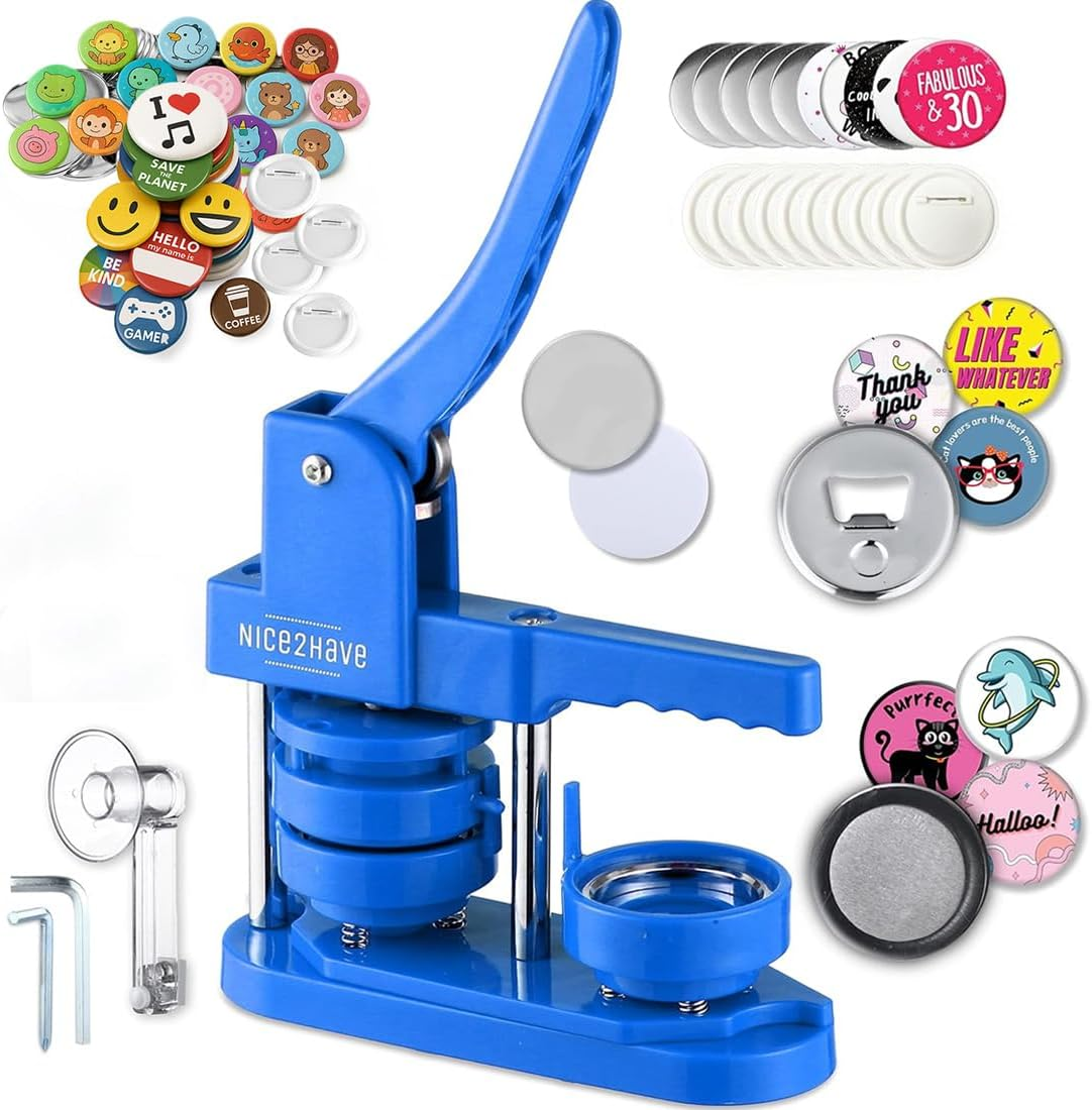 Nice2Have Button Maker Machine Multiple Sizes 25-32-58Mm - (500 Buttons,15 Bottle Openers,15 Fridge Magnets,15 Keychain Buttons, 500+ Free Designs,3 Circle Cutters) - Pin Maker Machine