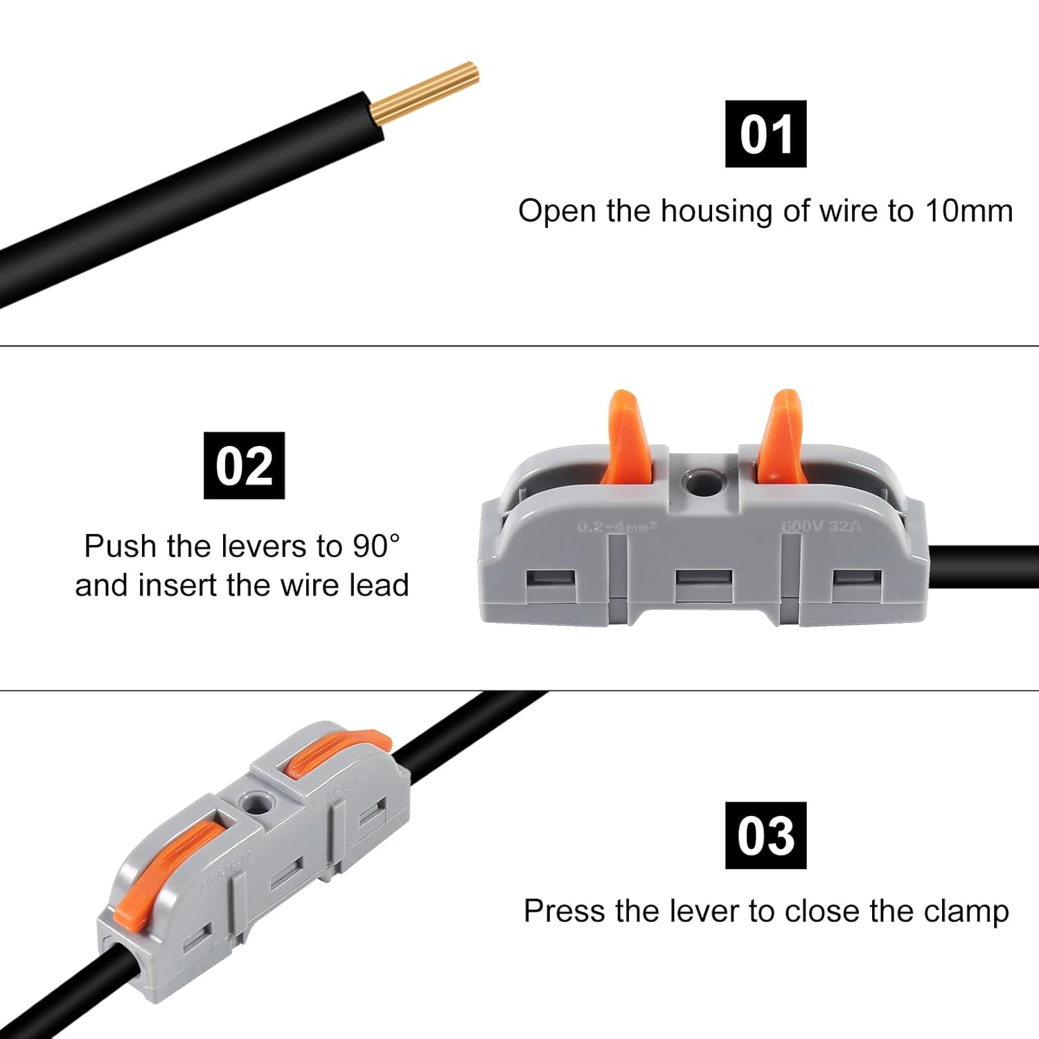 60Pcs Quick Connect Electrical Splicing Kit for Compact Inline Terminals, Lever Wire Nut - 28-12 AWG, 1 in 1 Out image number 5